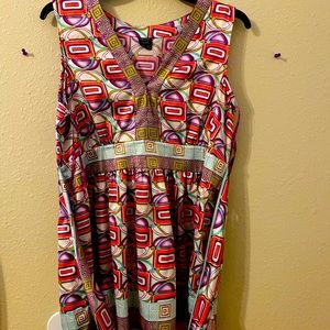 Nicole by Nicole Miller Greek Abstract Print V-Neck Tie Back Blouse 14